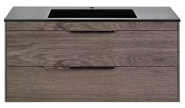 Тумба с раковиной «Vincea» Chiara 2D 100 (100/48 черная) подвесная тёмный дуб