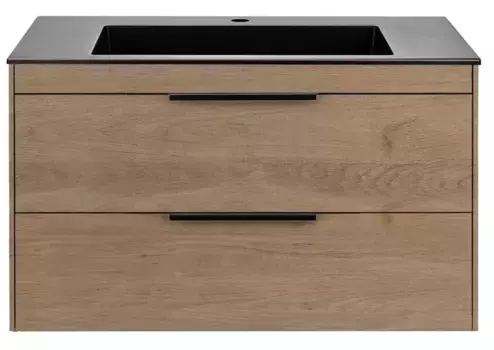 Тумба с раковиной «Vincea» Chiara 2D 80 (80/48 чёрная) подвесная натуральный дуб