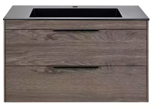 Тумба с раковиной «Vincea» Chiara 2D 80 (80/48 чёрная) подвесная тёмный дуб