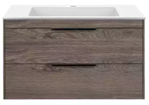 Тумба с раковиной «Vincea» Chiara 2D 80 (80/48 белая) подвесная тёмный дуб