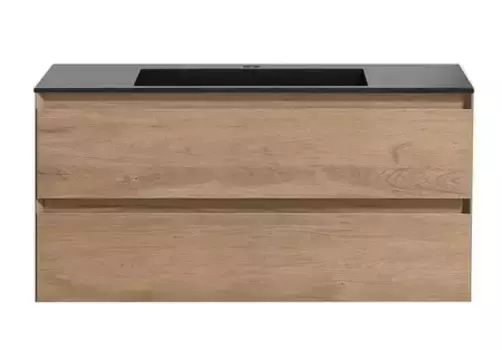 Тумба с раковиной «Vincea» Luka 100 с 2 ящиками (100/48 черная) подвесная N.Oak