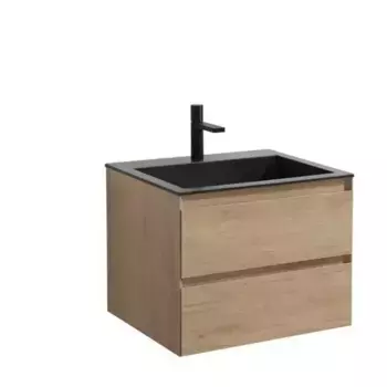 Тумба с раковиной «Vincea» Luka 60 с 2 ящиками (VCB-13600B чёрная) подвесная N.Oak