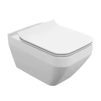 Уценка, Подвесной унитаз безободковый «Cersanit» Crea Square CleanOn DPL EO Slim белый с сиденьем дюропласт ультратонкое с микролифтом белое