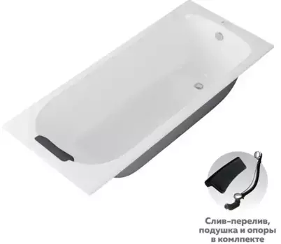 Ванна чугунная «Owl 1975» Roxen 170/70 с подголовником с ножками с сифоном белая