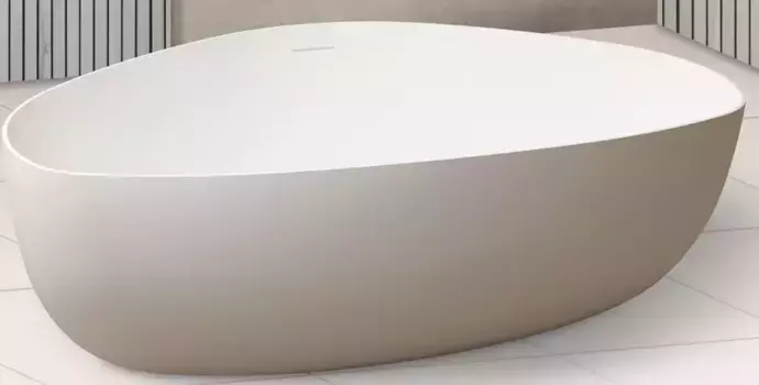 Ванна из искусственного камня «Abber» Stein AS9608 180/130 с ножками с сифоном белая матовая