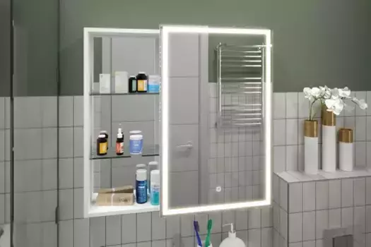 Зеркальный шкаф «Misty» Аперио 800*800 с подсветкой белый правый