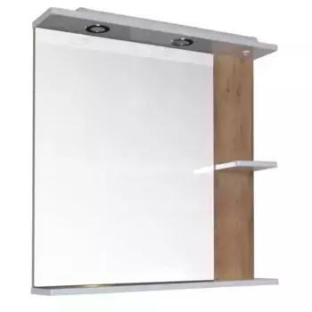 Зеркало «ASB-Woodline» Альпина 80 с подсветкой белый/дуб золотой правое