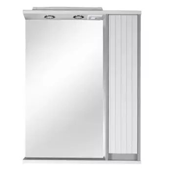 Зеркало с шкафчиком «ASB-Woodline» Мирано 75 с подсветкой слоновая кость/шиншила серая правое