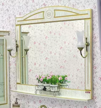 Зеркало «Sanflor» Адель 100 с подсветкой белое с патиной золото