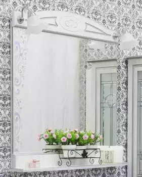 Зеркало «Sanflor» Адель 82 с подсветкой белое с патиной серебро