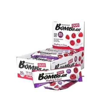Протеиновые батончики Bombbar – Duo - Малиновый крем со сливками (12 шт)