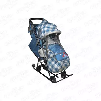 Коляска-санки Капри комбинированная голубая в клетку