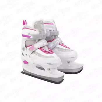 Коньки ROLLO PRO раздвижные со снежинками с розовыми вставками белые