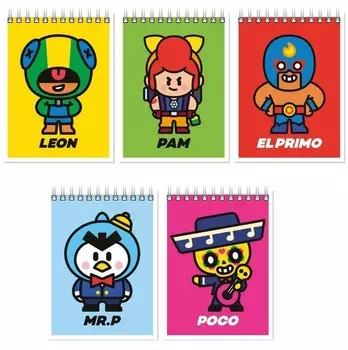 Блокнот А6 40л нелин. "Leon, Pam, El Primo, MR P, Poco" спираль, ассорти