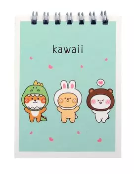Блокнот А7 60л кл. "Kawaii Зверюшки" спираль, УФ лак