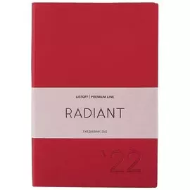 Ежедневник дат. 2022г. А5 176л "Radiant" красный, иск.кожа, покрытие Soft Touch, офсет, скругл.углы, ляссе