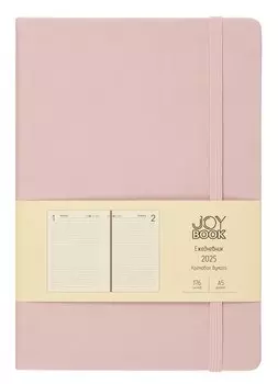 Ежедневник дат. 2025г. А5 176л "Joy Book" розовая вуаль, 7Б, тв.переплет, иск.кожа, резинка, карман, скругл.углы, тонир.блок, ляссе, инд.уп