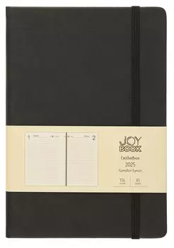 Ежедневник дат. 2025г. А5 176л "Joy Book" черный агат, 7Б, тв.переплет, иск.кожа, резинка, карман, скругл.углы, тонир.блок, ляссе, инд.уп