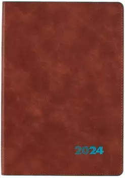 Еженедельник дат. 2024г. А5+ 80л 157х225 "Флоттер" коричневый, кожзам, мягк. переплет, тисн. фольгой, офсет, ляссе