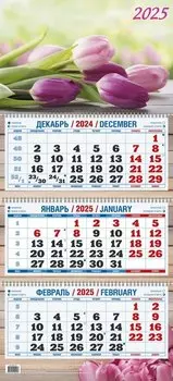 Календарь квартальный 2025г 310*680 "БУКЕТ ТЮЛЬПАНОВ" настенный, трёхблочный, спираль