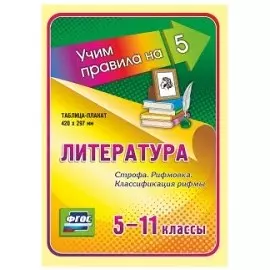 Литература. Строфа. Рифмовка. Классификация рифмы. 5-11 классы. Таблица-плакат