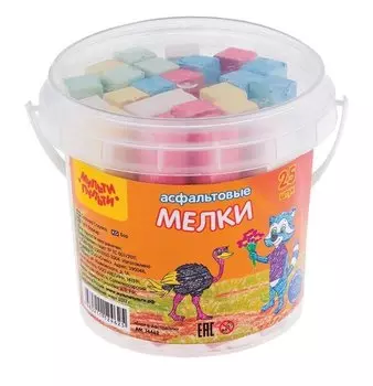 Мелки цветные 05цв 25шт асфальтные "Енот в Австралии", ведерко