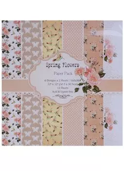 Набор бумаги для скрапбукинга, 30,5х30,5см, 12 листов, 6 дизайнов "Spring flowers"