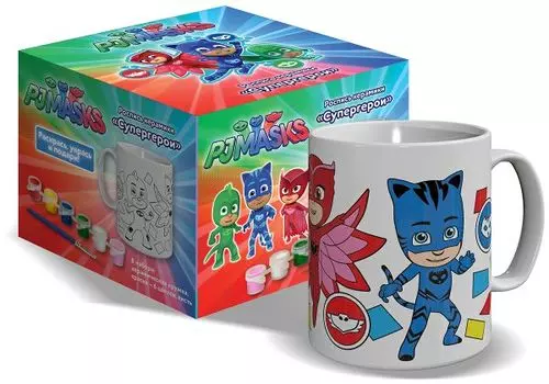 Роспись керамики.Кружка"Супергерои",краски,PJMasks