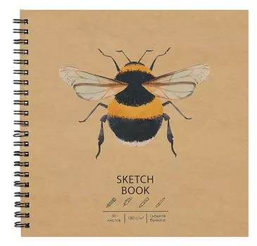 Скетчбук 190*190 30л "DRAFT and CRAFT. Bee", 180г/м2, обложка крафт картон, евроспираль