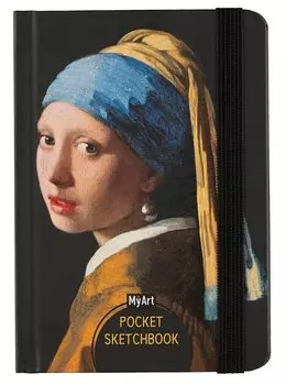 Скетчбук А6 48л "Pocket Скетчбук. Девушка с жемчужной сережкой" белый офсет, резинка, тв.обложка