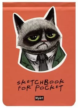 Скетчбук А6 48л "Sketchbook for Pocket. Грустный котик" 120г/м2, резинка, тв.обложка