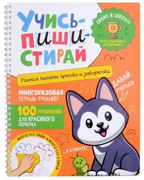 Учись–пиши–стирай. Многоразовая тетрадь-тренажер. Учимся писать крючки и закорючки. 100 упражнений для красивого почерка