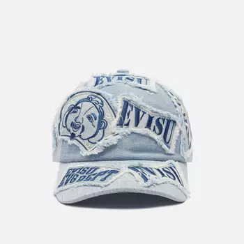 Кепка Evisu Multi Enlarged Badges Destoryed Denim, цвет голубой