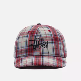 Кепка Stussy Madras Plaid Big Logo Low Pro, цвет красный