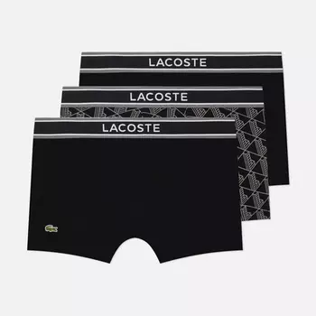Комплект мужских трусов Lacoste Underwear 3-Pack Monogram Trunks, цвет чёрный, размер S