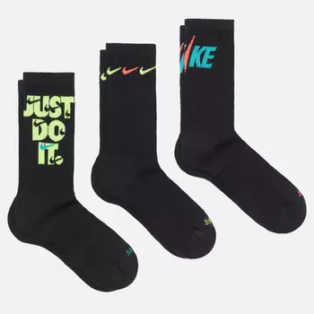 Комплект носков Nike 3-Pack Everyday Plus Cushioned Crew, цвет чёрный, размер 38-42 EU