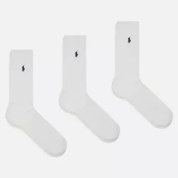 Комплект носков Polo Ralph Lauren 3-Pack Crew Long Sports, цвет белый, размер 40-46 EU