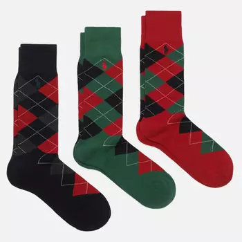 Комплект носков Polo Ralph Lauren Argyle Crew 3-Pack, цвет комбинированный, размер 42-46 EU