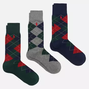 Комплект носков Polo Ralph Lauren Argyle Crew 3-Pack, цвет комбинированный, размер 42-46 EU