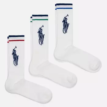 Комплект носков Polo Ralph Lauren Big Polo Pony Tech Crew 3-Pack, цвет белый, размер 40-46 EU
