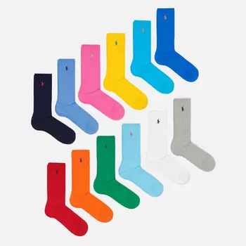 Комплект носков Polo Ralph Lauren Cotton Rib Crew Gift Box 12-Pack, цвет комбинированный, размер 42-46 EU