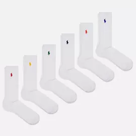 Комплект носков Polo Ralph Lauren Crew Embroidered Polo Pony 6-Pack, цвет белый, размер 40-46 EU
