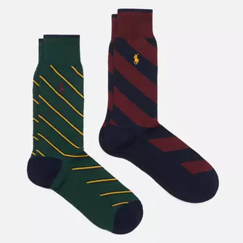 Комплект носков Polo Ralph Lauren Diagonal Stipe Crew 2-Pack, цвет комбинированный, размер 42-46 EU