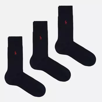 Комплект носков Polo Ralph Lauren Egyptian Cotton Rib Crew 3-Pack, цвет синий, размер 39-42 EU