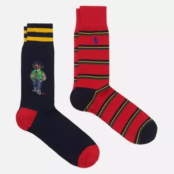 Комплект носков Polo Ralph Lauren Heritage Bear & Stripe Crew 2-Pack, цвет комбинированный, размер 42-46 EU