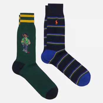 Комплект носков Polo Ralph Lauren Heritage Bear & Stripe Crew 2-Pack, цвет комбинированный, размер 42-46 EU