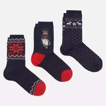 Комплект носков Polo Ralph Lauren Holiday Bear Crew 3-Pack, цвет комбинированный, размер 39-42 EU