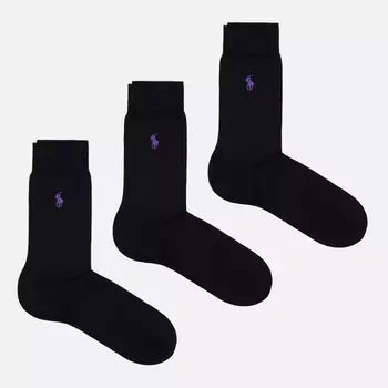 Комплект носков Polo Ralph Lauren Mercerized Cotton 3-Pack, цвет чёрный, размер 43-46 EU