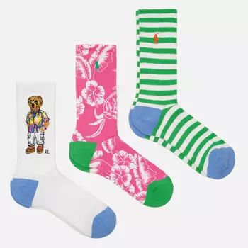 Комплект носков Polo Ralph Lauren Polo Bear Crew Gift Set 3-Pack, цвет комбинированный, размер 40-46 EU