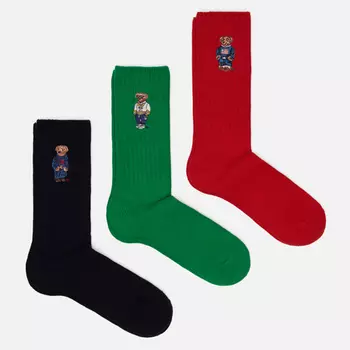 Комплект носков Polo Ralph Lauren Polo Bear Crew Gift Box 3-Pack, цвет комбинированный, размер 42-46 EU